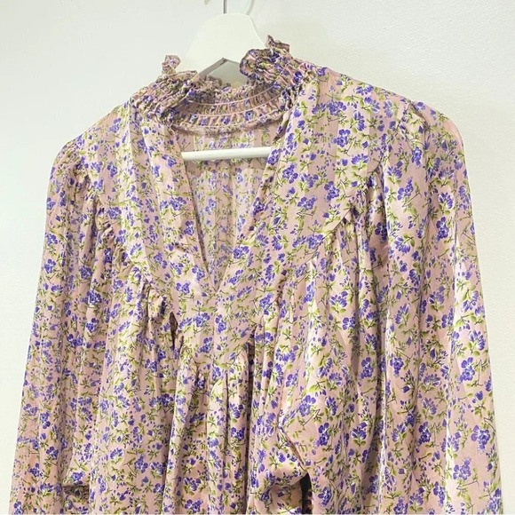 ASOS Curve Blouse Size 6 Floral Print Batwing Sleeves Ruffles Silky - Picture 16 of 17